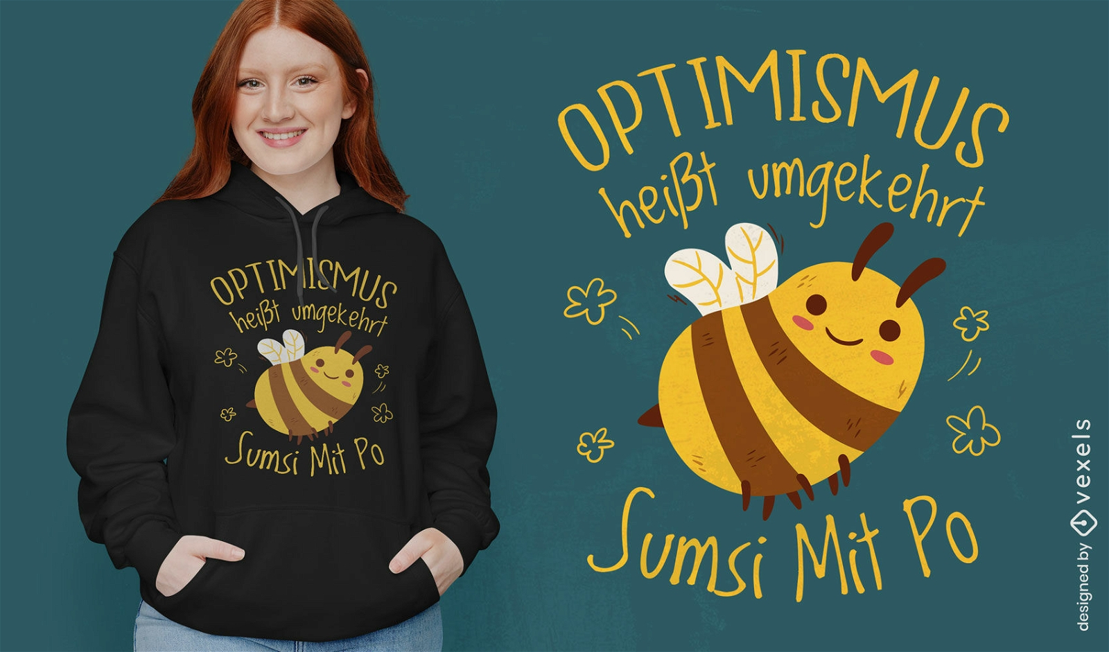 Diseño de camiseta de cita de abeja de optimismo.