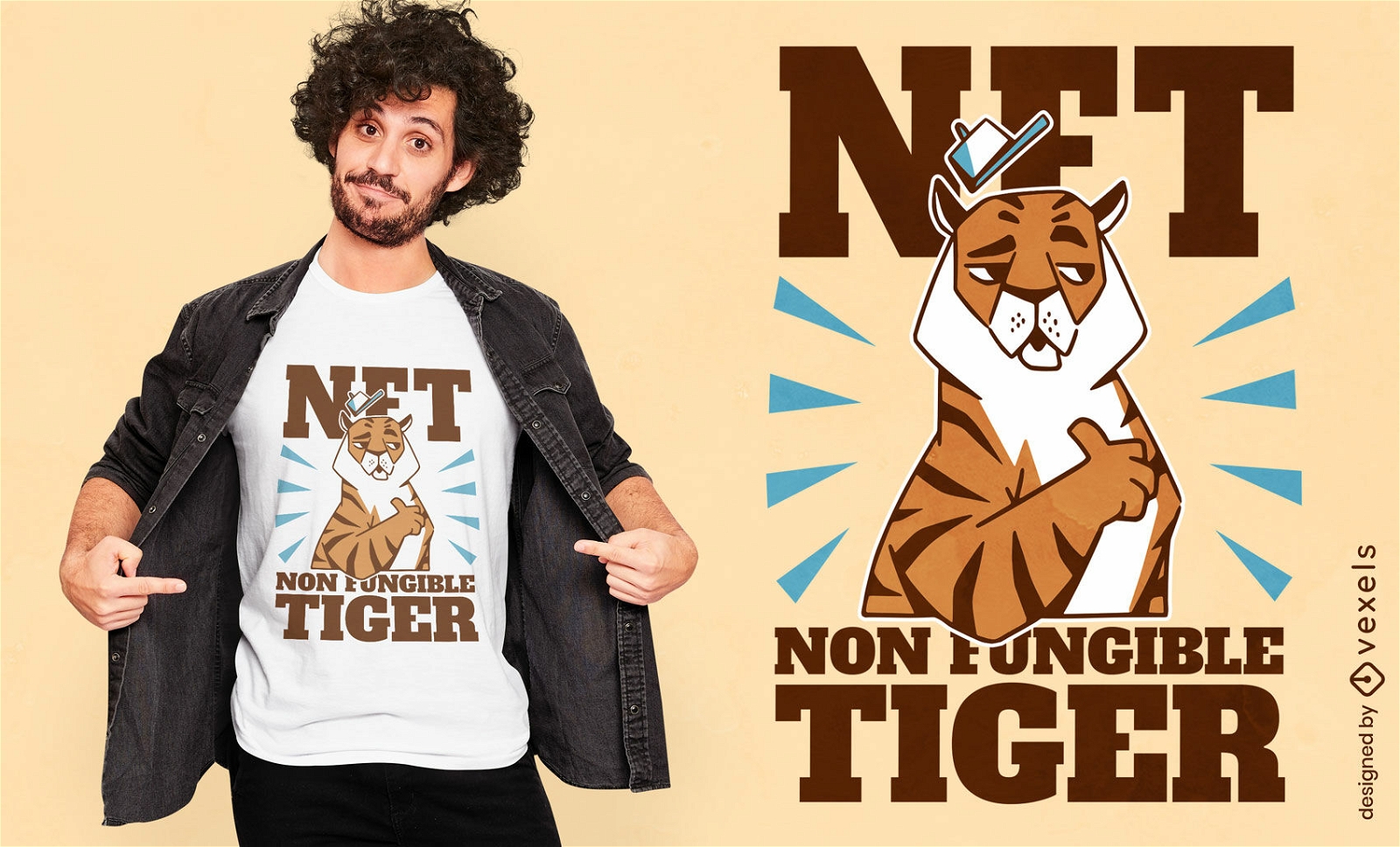 Design de camiseta de desenho animado de tigre NFT