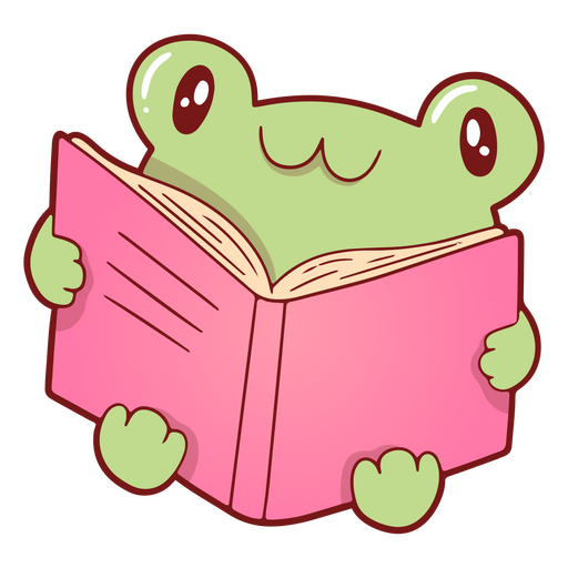 Cute frog reading a book PNG Design