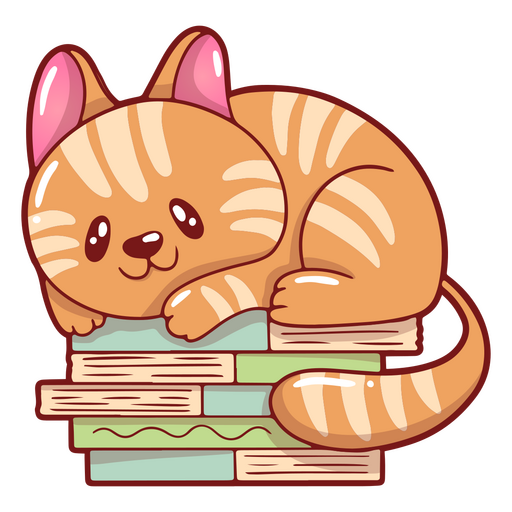 Gatinho fofo em uma pilha de livros Desenho PNG