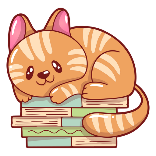 Lindo gatito en una pila de libros Diseño PNG