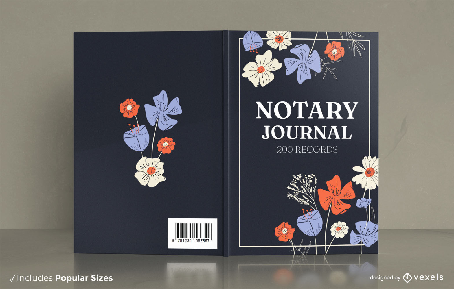 Diseño de portada de libro de diario de notario floral