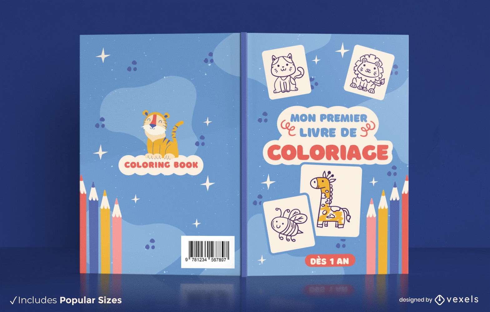 Animals and sparkles coloring book cover design