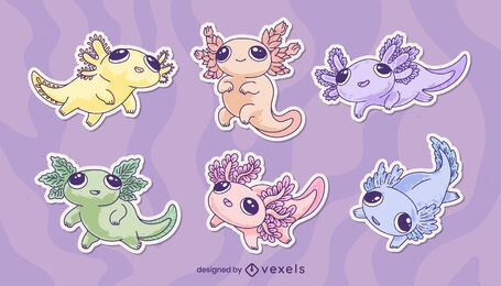 Cute axolotl stickers set