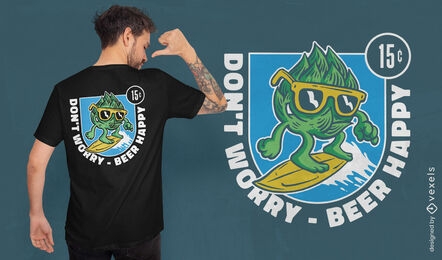 Diseño de camiseta de dibujos animados de cerveza de lúpulo de surf