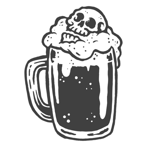 A skull emerging from the foam of a beer glass PNG Design