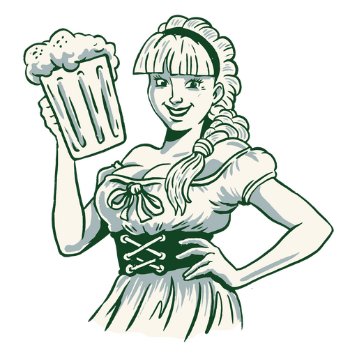 Mulher da Baviera segurando uma enorme caneca de cerveja Desenho PNG