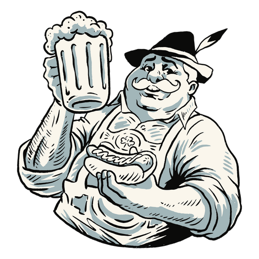 Homem da Baviera segurando uma enorme caneca de cerveja Desenho PNG
