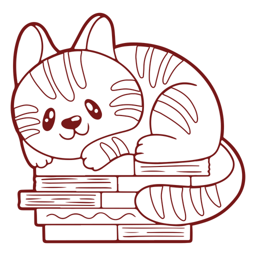 Lindo gatito estilo kawaii en una pila de libros Diseño PNG