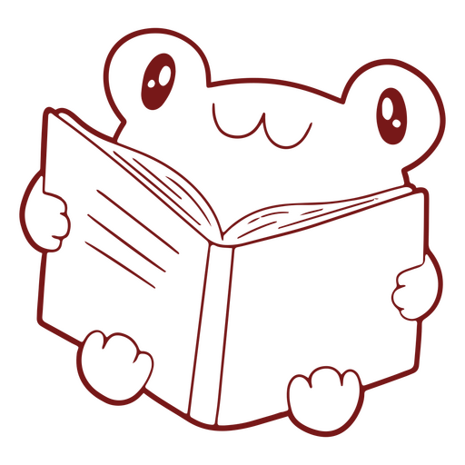 Cute kawaii-style little frog reading a book    PNG Design