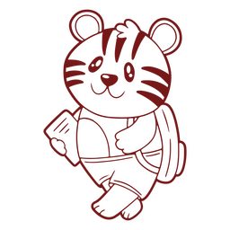 Süßer kleiner Tiger im Kawaii-Stil bereit zur Schule zu gehen PNG-Design