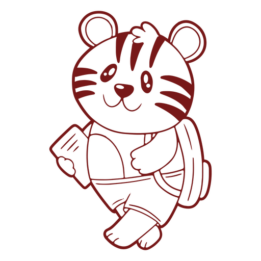 Pequeño tigre lindo en estilo kawaii listo para ir a la escuela Diseño PNG