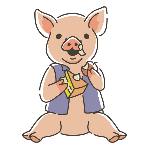 A cute piglet eating cake PNG Design