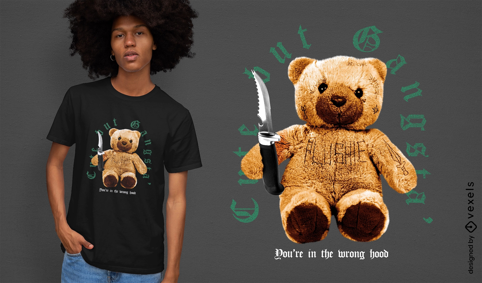 Diseño de camiseta psd de oso de peluche gángster