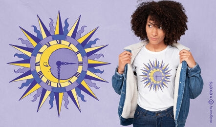 Mond und Sonne Wanduhr T-Shirt Design