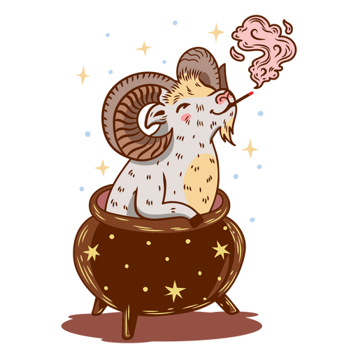 A goat smoking in a cauldron PNG Design