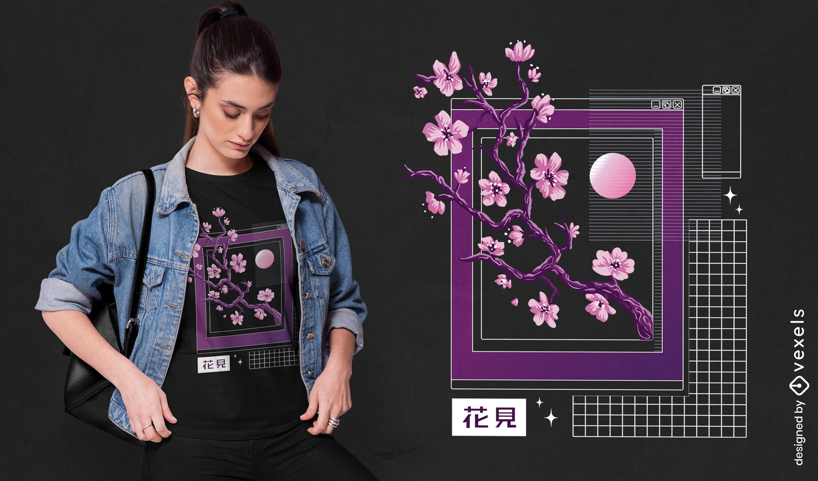 Diseño de camiseta de vaporwave de flores de sakura.