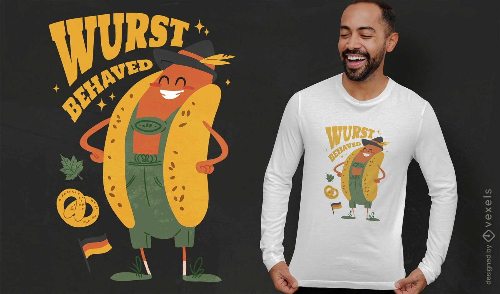 Design de t-shirt de desenho animado de cachorro-quente Oktoberfest