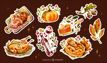 Thanksgiving food stickers set