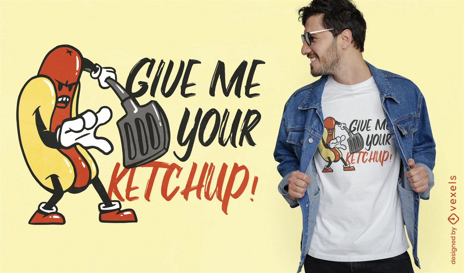 Design de t-shirt de comida de cachorro-quente e espátula