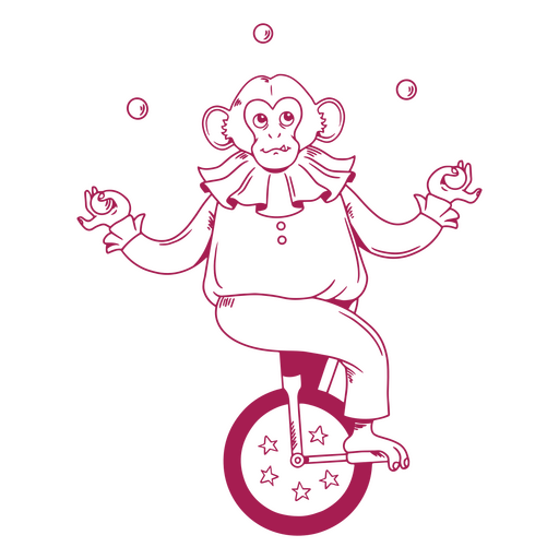 A mischievous monkey juggler balancing on a single-wheel bicycle PNG Design