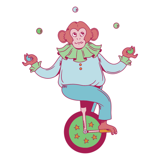 A mischievous monkey juggler riding a unicycle PNG Design