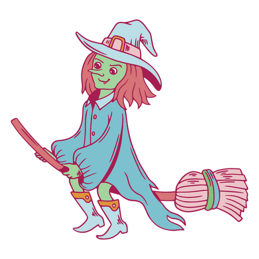A witch in boots ready to fly PNG Design