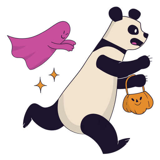 Scared panda running from a ghost PNG Design