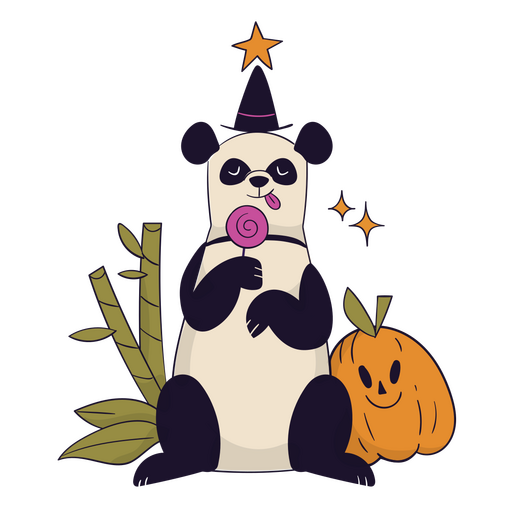 Adorable panda disfrutando de dulces de Halloween Diseño PNG