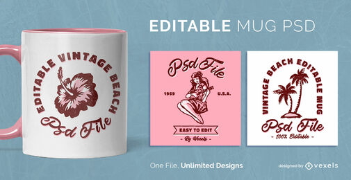 Tropical beach vintage scalable mug template