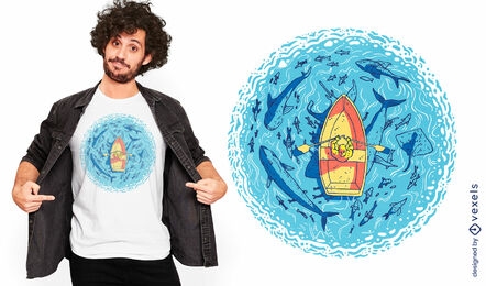 T-Shirt-Design für Boote und Meerestiere