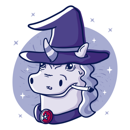 Unicorn wearing a witch hat PNG Design