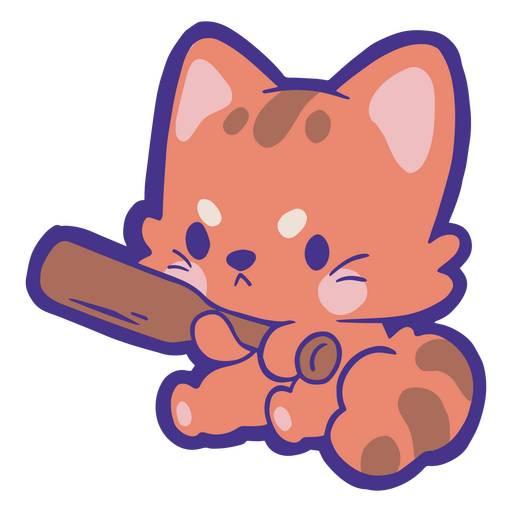 Un dulce gatito agarrando un murciélago Diseño PNG