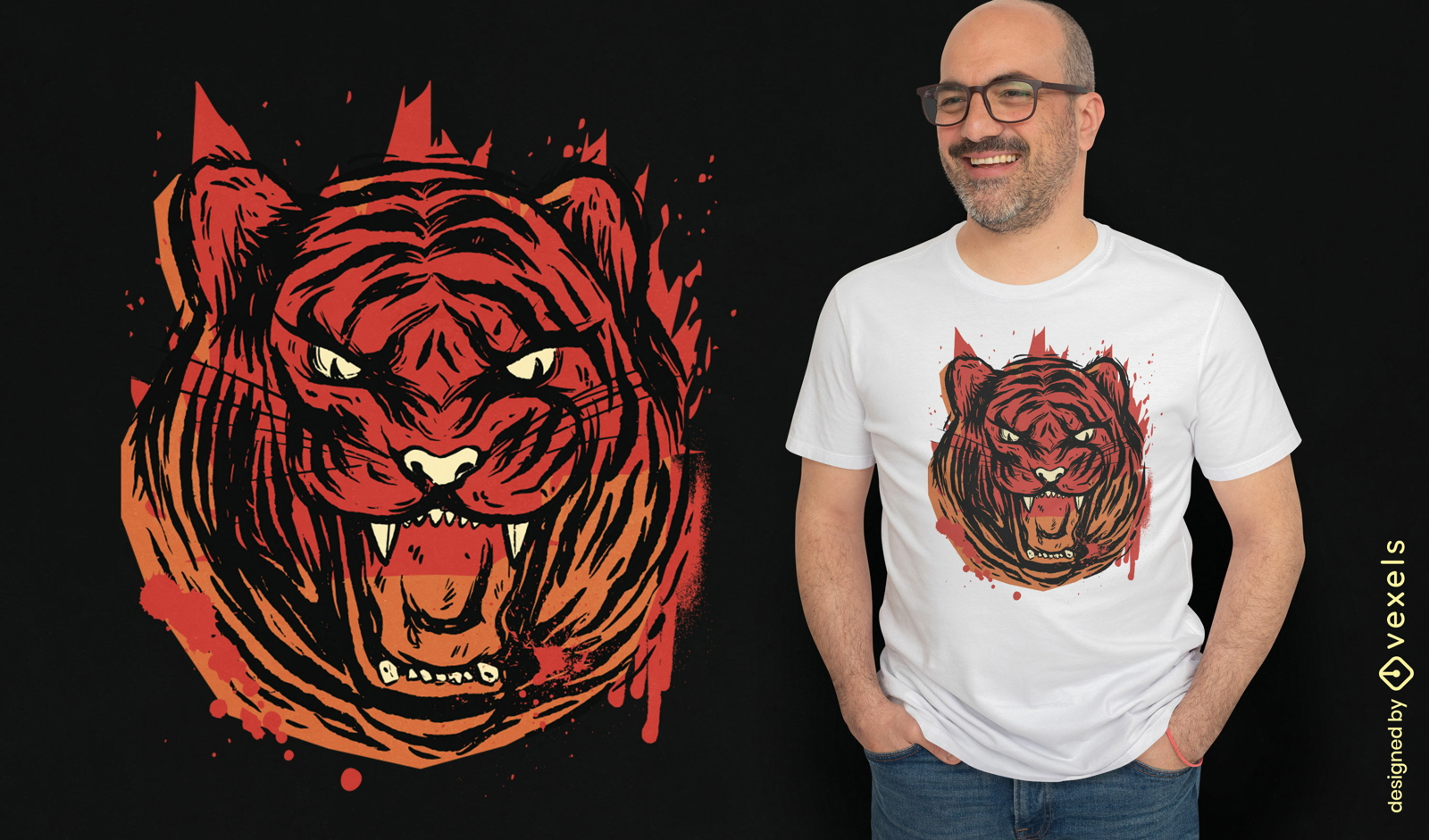 Diseño de camiseta rugiente de animales salvajes de tigre