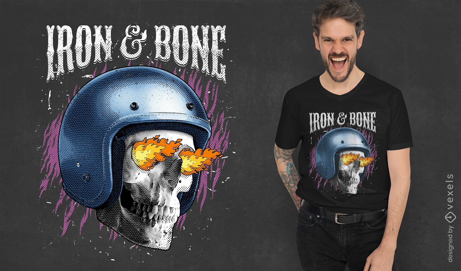 Skull with biker helmet psd t-shirt design