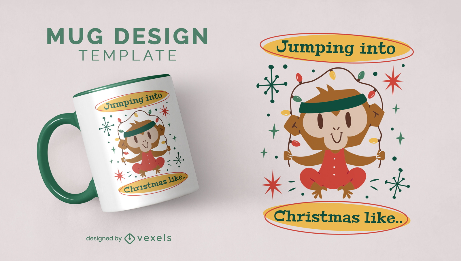 Monkey animal christmas lights mug design