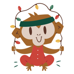 Adorable monkey with a string of Christmas lights PNG Design