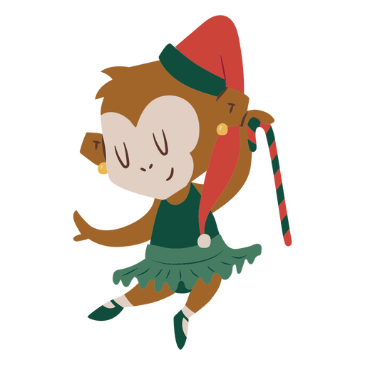 Lindo mono con un bastón de Navidad Diseño PNG