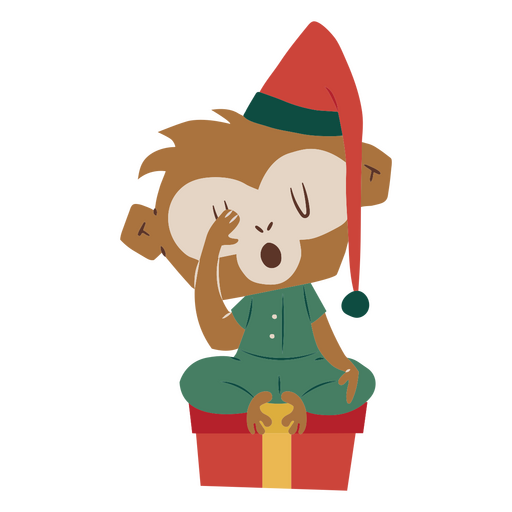 Adorable monkey dreaming over a Christmas gift PNG Design