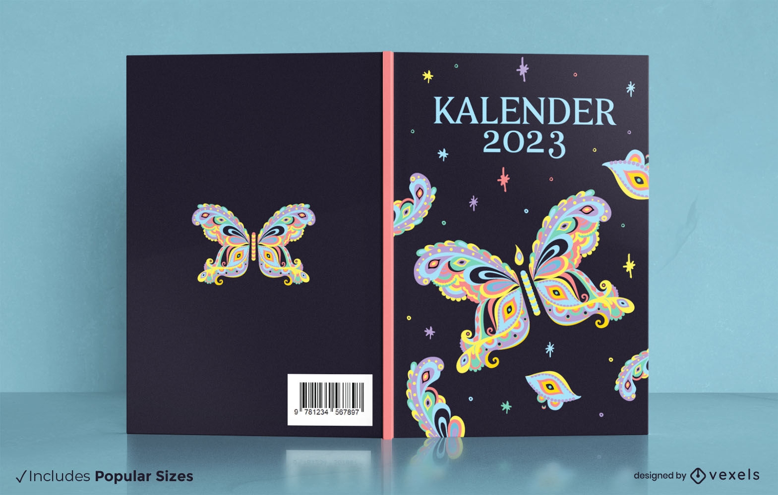 Design de capa de livro animal borboleta colorida