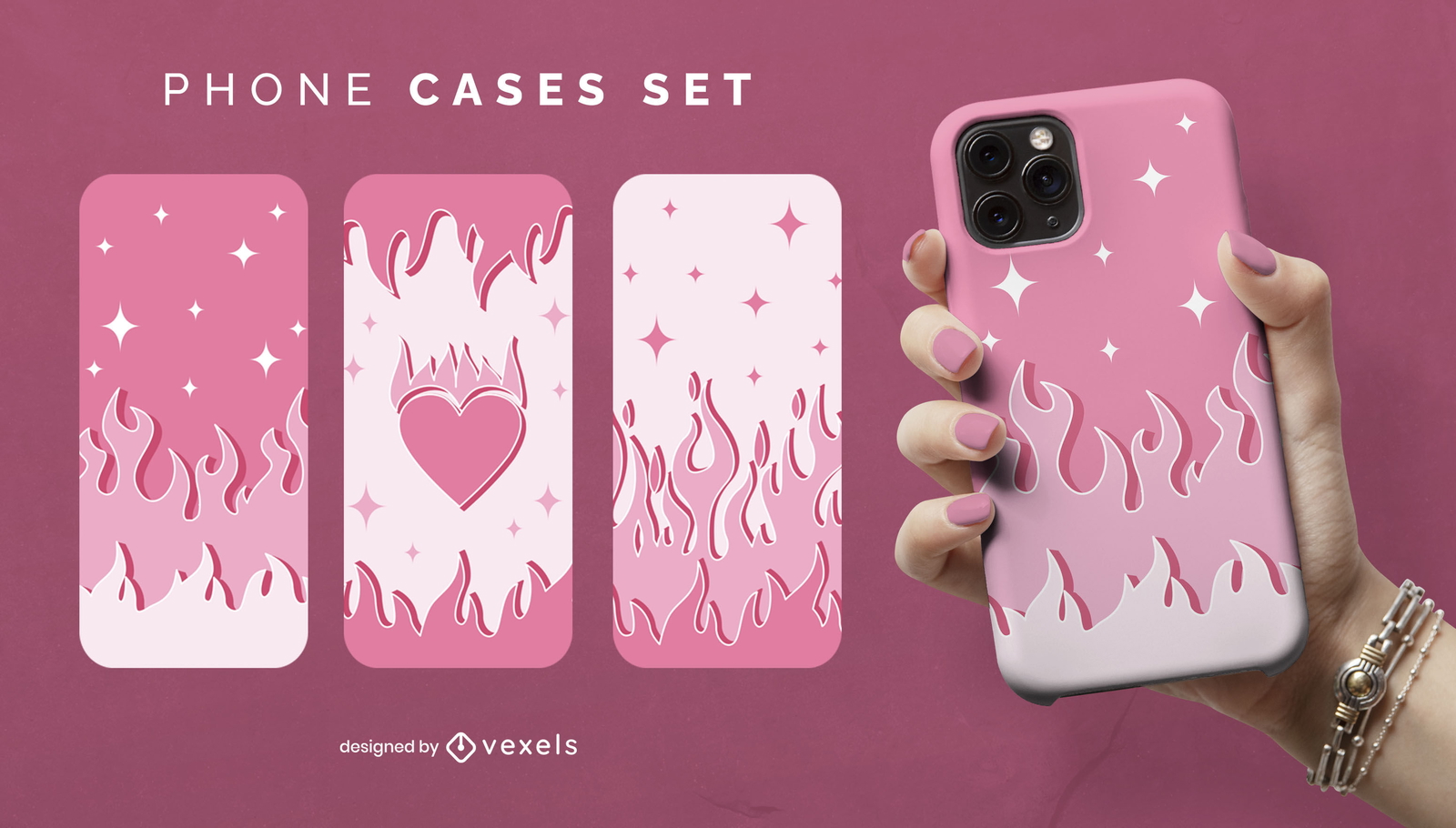 Set de fundas de móvil feministas rosa fuego y llamas