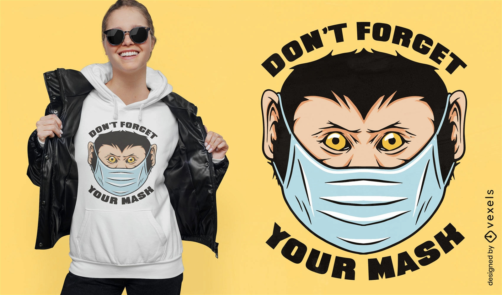 Diseño de camiseta de mono con mascarilla