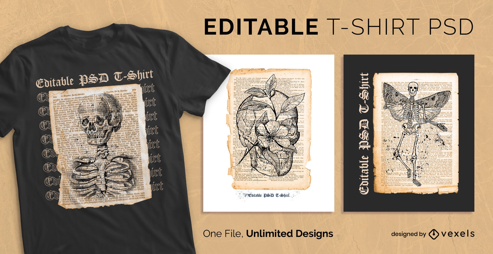 Dark vintage book pages scalable t-shirt psd