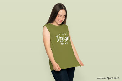 Teen girl with loose tanktop mockup