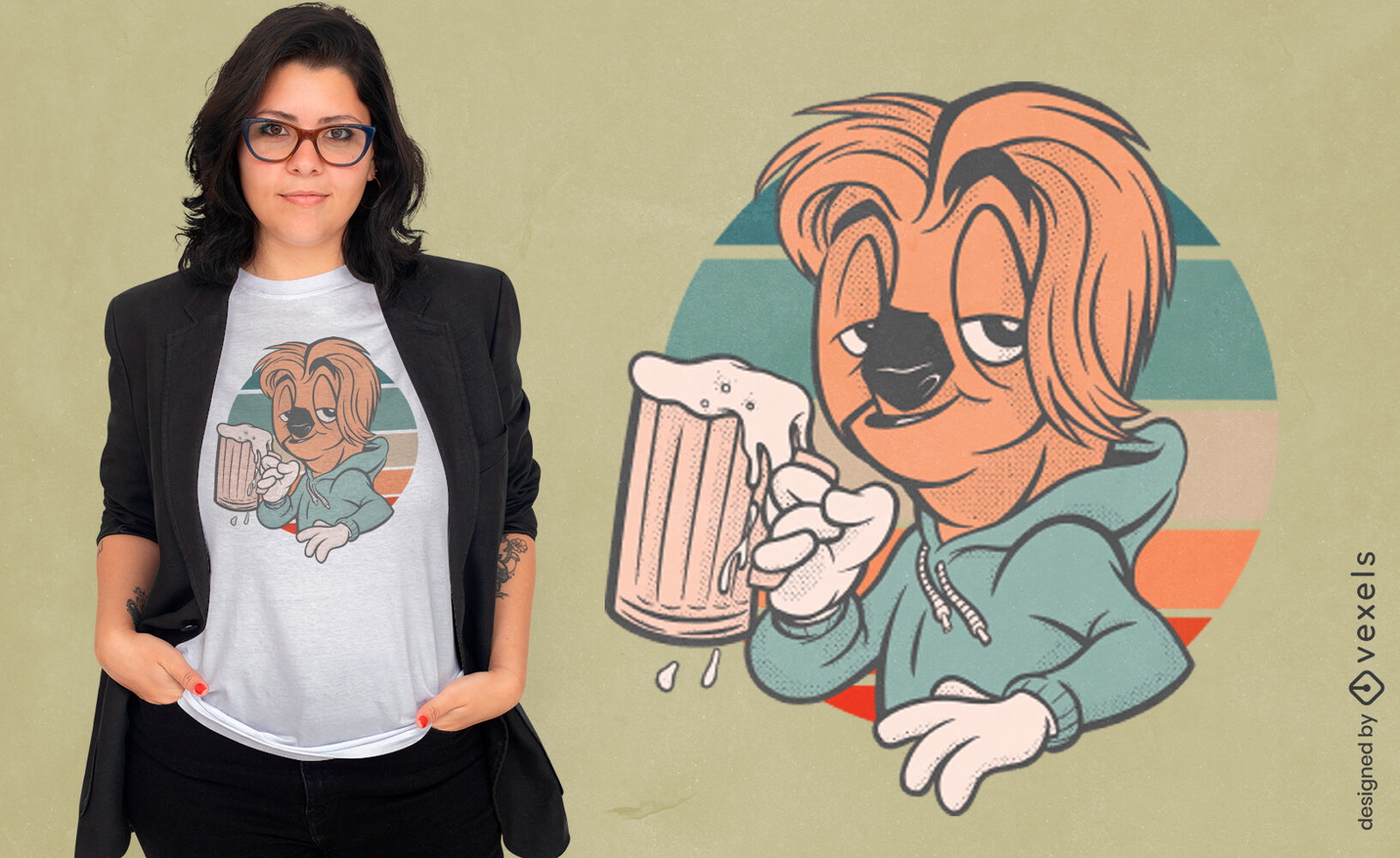 Animal perezoso con diseño de camiseta de dibujos animados de cerveza