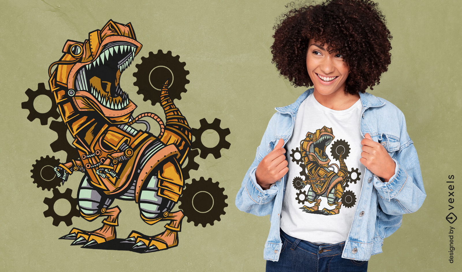 Diseño de camiseta de dinosaurio Steampunk t-rex