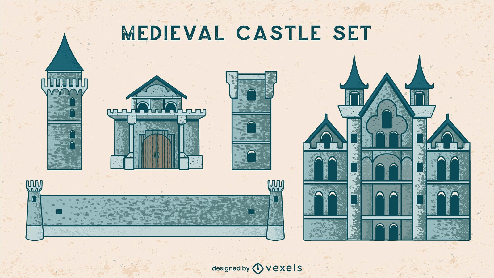 Conjunto de peças do castelo medieval