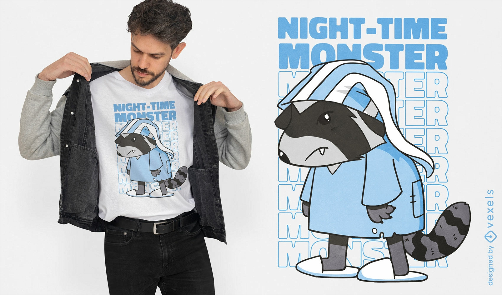 Design de camiseta de guaxinim monstro noturno