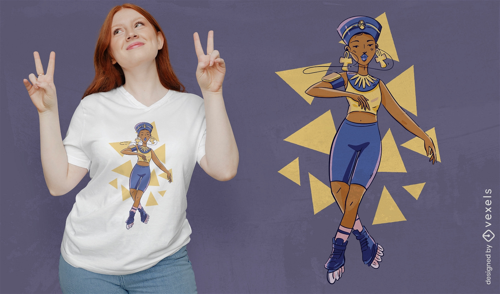 Nefertiti goddess on rollerskates t-shirt design