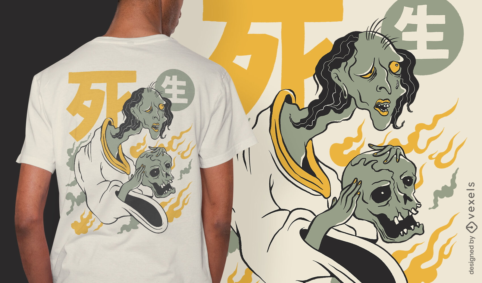 Japanese ghost with skull t-shirt design